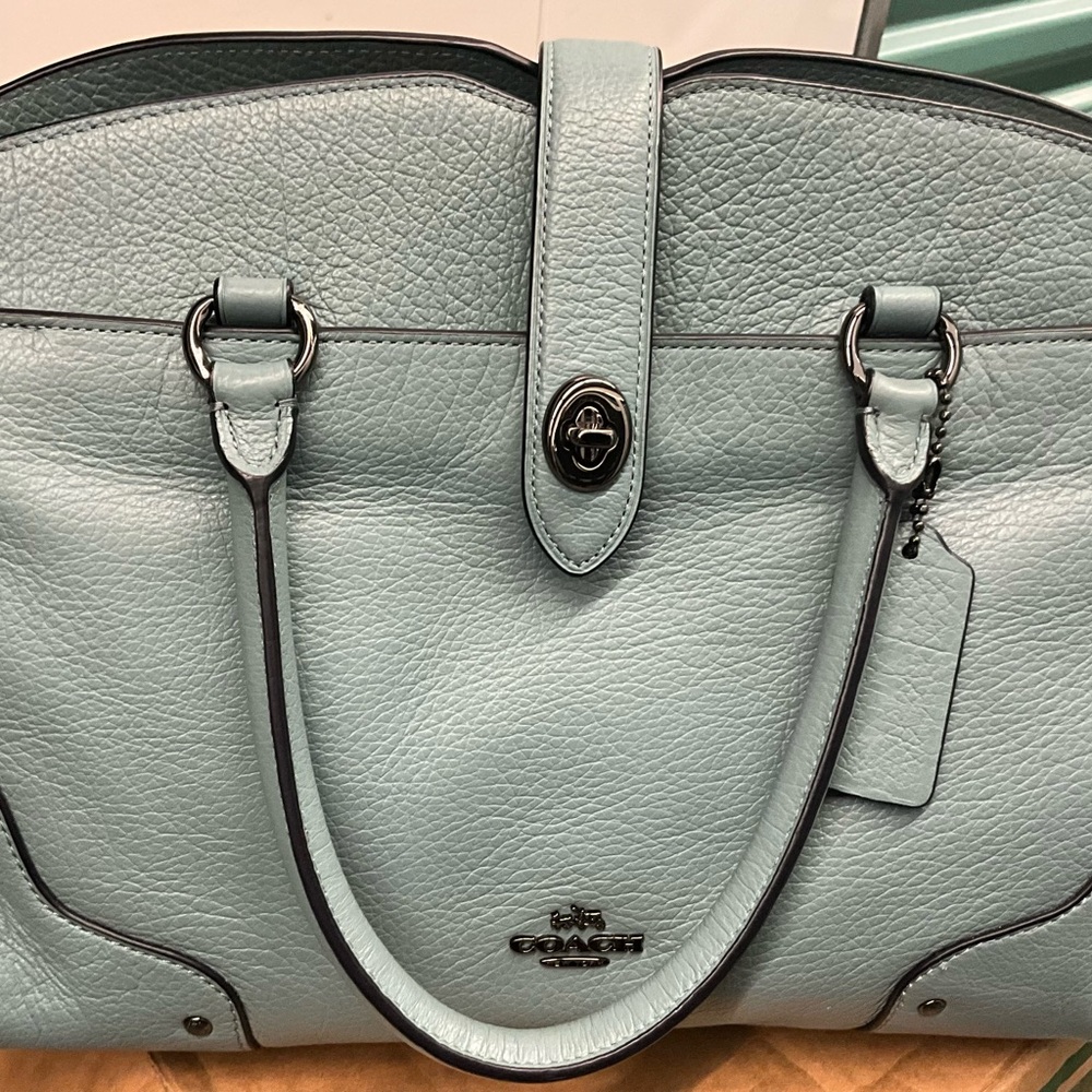 Coach Light Blue / Turquoise Leather Tote Bag